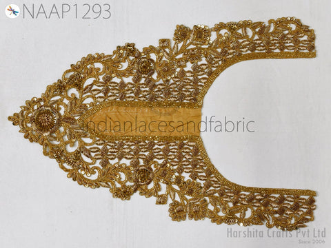 Handcrafted Zardosi Gold Neck Patches Crafting Neckline Indian Decorated Sequins Zari Work Embroidered Decorative Patches