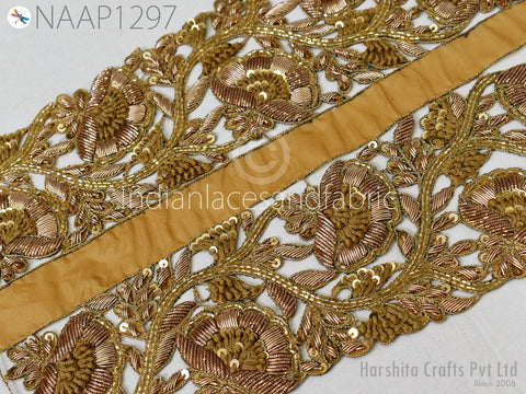 Handcrafted Beaded Applique, Blouse Back Patches, Zardosi Sequins embroidered Neckline Patches, Zardosi Floral Patch