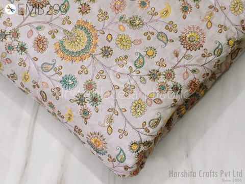 Pink Embroidered Fabric by the yard Sewing DIY Crafting Indian Embroidery Wedding Dress Costumes Dolls Bags Cushion Covers Table Runners Blouses