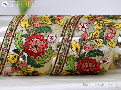 9 Yard Indian Embroidery Fabric 8cm Trim Saree Embellishments DIY Crafting Sewing Curtains Sari Border Embroidered Decorative Ribbons