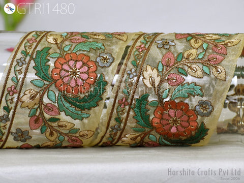 9 Yard Indian Embroidery Fabric 8cm Trim Saree Embellishments DIY Crafting Sewing Curtains Sari Border Embroidered Decorative Ribbons