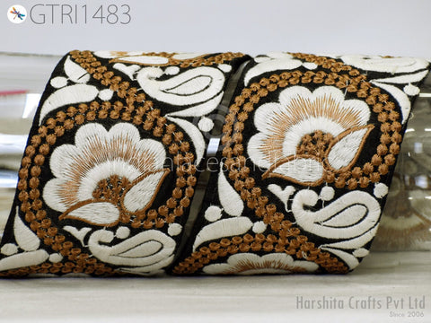 9 Yard Indian 75mm Embroidered Trim Embellishment Sari Border Embroidery Saree Ribbon Cushions Home Décor Sewing Clothing Costumes Trimmings