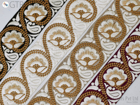 9 Yard Indian 75mm Embroidered Trim Embellishment Sari Border Embroidery Saree Ribbon Cushions Home Décor Sewing Clothing Costumes Trimmings