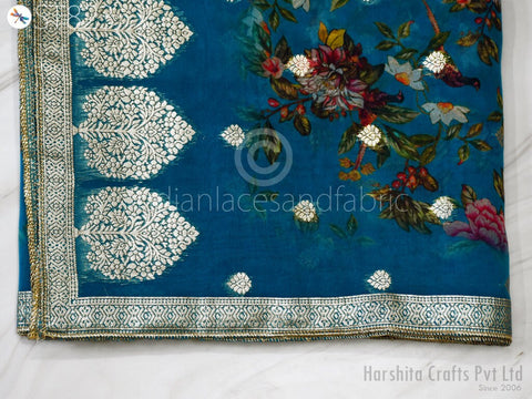 Organza floral printed dupatta with muted gold embroidery, Sequence Work Dupatta, Dupatta for wedding party wear for women