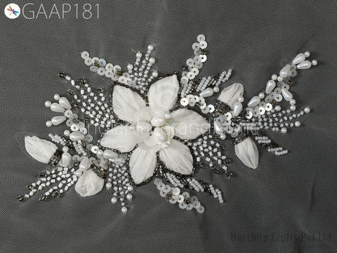 1 Piece Beaded Applique Patches Handmade Embroidered Floral Applique Women Dress Sewing Indian DIY Crafting Supply Home Wall Decor