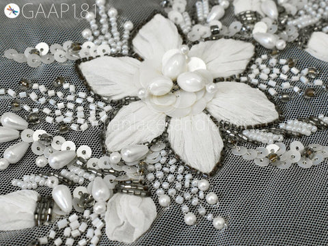 1 Piece Beaded Applique Patches Handmade Embroidered Floral Applique Women Dress Sewing Indian DIY Crafting Supply Home Wall Decor