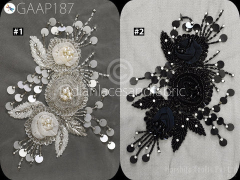 Beaded Floral Applique Patch: Handmade Embroidered Indian Wedding Dress Embellishment