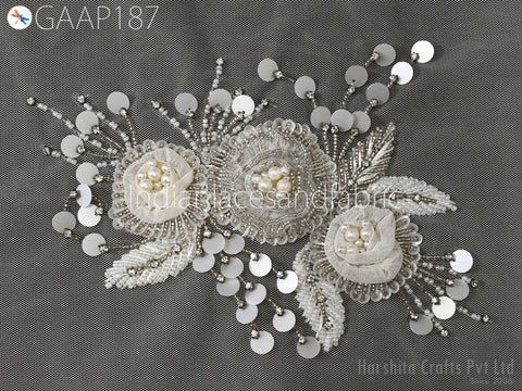 Beaded Floral Applique Patch: Handmade Embroidered Indian Wedding Dress Embellishment