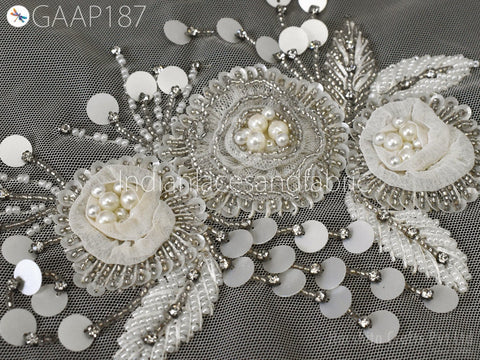 Beaded Floral Applique Patch: Handmade Embroidered Indian Wedding Dress Embellishment
