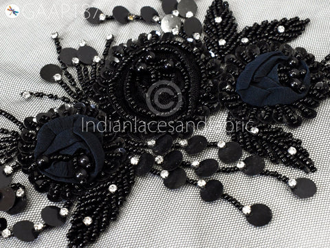 Beaded Floral Applique Patch: Handmade Embroidered Indian Wedding Dress Embellishment