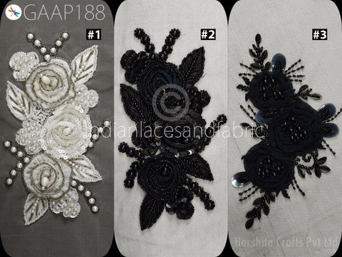Beaded Floral Applique: Handmade Embroidered Patch, Wedding Costume Decor