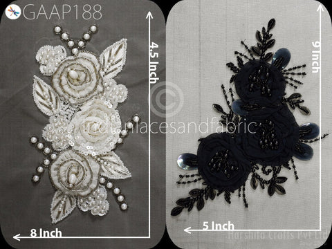 Beaded Floral Applique: Handmade Embroidered Patch, Wedding Costume Decor