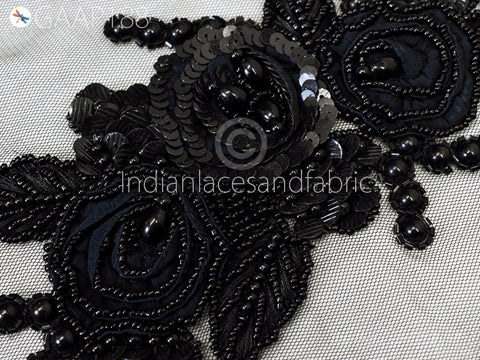 Beaded Floral Applique: Handmade Embroidered Patch, Wedding Costume Decor