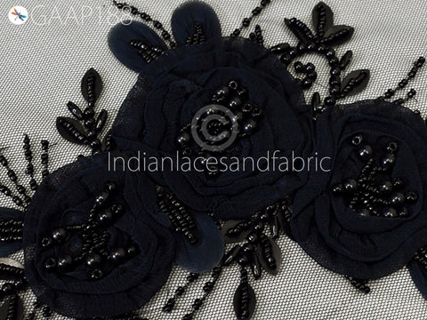Beaded Floral Applique: Handmade Embroidered Patch, Wedding Costume Decor