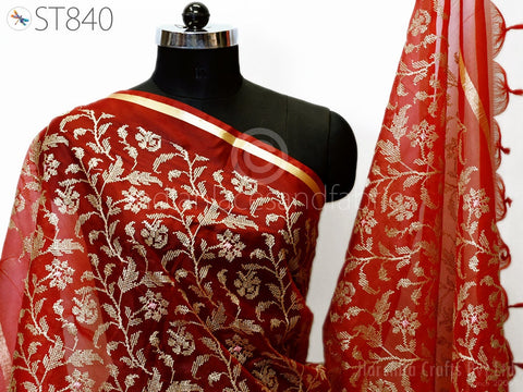 Christmas Gifts Wedding Party. Maroon Stole, Embroidered Dupatta, Embroidered Red and Gold Organza Dupatta 2.3 Meter