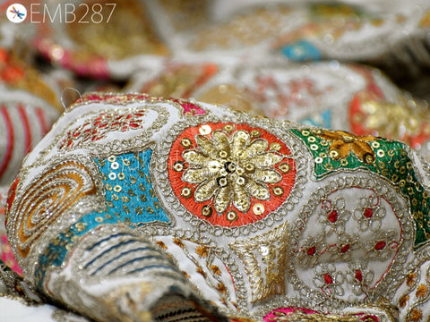 Indian Embroidered Fabric by Yard Georgette Off White Embroidery Sewing Curtain DIY Crafting Summer Women Dress Material Drapery Home Decor