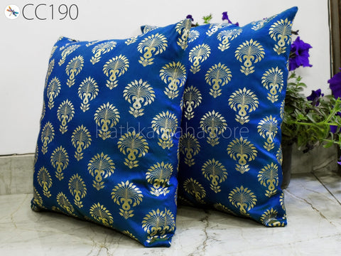 Blue Custom Pillow Cover Brocade Handmade Lumbar Pillowcases Sham Decorative Cushion Home Decor House Warming Bridal Shower Wedding Gifts