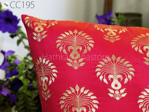 Brocade Silk Square Cushion Cover with Ruffle Frill Throw Pillow Brocade Silk Square Cushion Cover