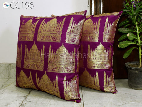 Brocade Silk Square Cushion Cover with Ruffle Frill Throw Pillow Brocade Silk Square Cushion Cover