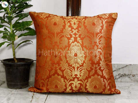 Burnt Orange Brocade Pillow | Handmade Lumbar | Pillowcase Sham Silk | Decorative Cushion | Home Decor | House Warming | Bridal Shower Wedding Gift | New Year