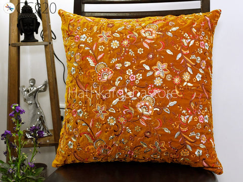 Velvet Cushion Cover Handmade Embroidered Throw Pillow Cover