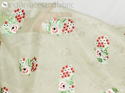 Indian Embroidered Sewing Cream Cotton Fabric, Dress Material, Embroidery By The Yard Fabric, Embroidery Floral Fabric