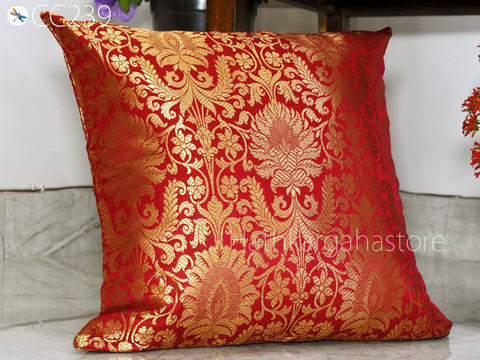 Red Brocade Silk Pillow Cover Handmade Custom size 16X16 Lumbar Pillowcase Decorative Cushion Home Decor House Warming Shower Wedding Gift