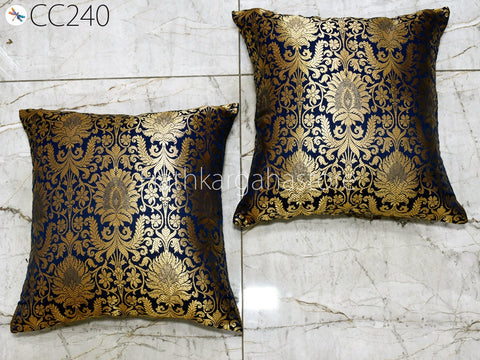 Brocade Silk Square Cushion Cover with Ruffle Frill Throw Pillow Brocade Silk Square Cushion Cover