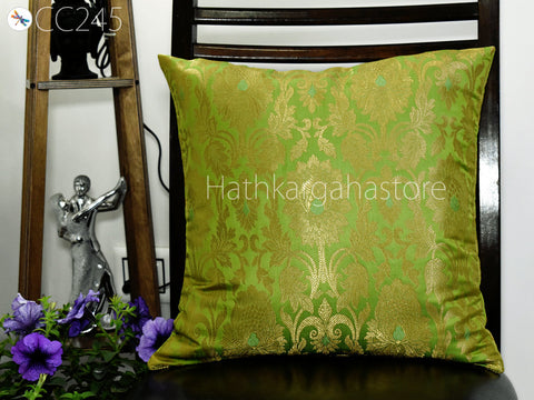 Green Brocade Silk Pillow Cover Handmade Lumbar Pillowcase Sham Decorative Cushion cover Home Decor House Warming Bridal Shower Wedding Gift