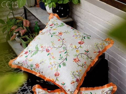 Embroidered Frill Square Pillow Throw Cushion Cover Handmade Embroidery Throw Pillow