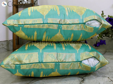 Brocade Silk Throw Pillow Square Decorative Designer Home Decor  Pillow Cover Handmade Brocade Silk Cushion Cover House Warming Bridal Shower Gift