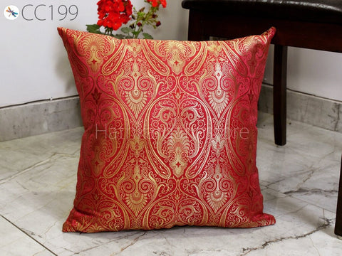 Red Gold Brocade Silk Pillow Cover Handmade Lumbar Pillowcases Sham Decorative Cushion Home Decor House Warming Bridal Shower Wedding Gift