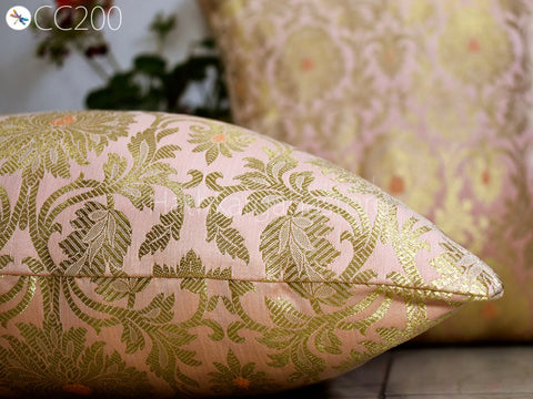 Brocade Silk Square Cushion Cover with Ruffle Frill Throw Pillow Brocade Silk Square Cushion Cover