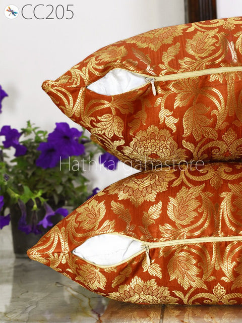 Brocade Silk Square Cushion Cover with Ruffle Frill Throw Pillow Brocade Silk Square Cushion Cover