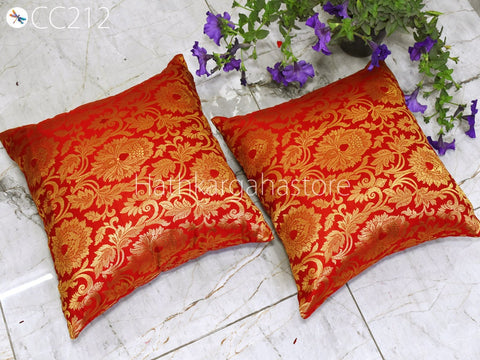 Red Brocade Silk Throw Pillow Square Throw Cushion Cover Brocade Throw Pillow