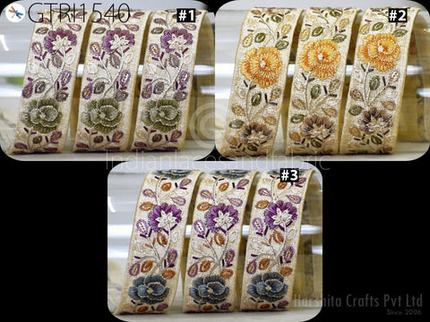 9 Yard Indian Embroidered 35mm Trim Embroidery Dress Embellishment Fabric Ribbon Trimming Cushions DIY Crafting Sari Border Wedding Saree