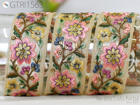 9 Yard Embroidered 4cm Embellishment Saree Ribbon Sewing Embroidery Fabric Trim Cushions DIY Crafting Sari Border Indian Wedding Dress Trim