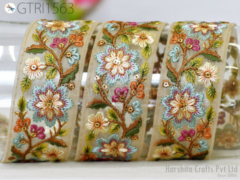 9 Yard Embroidered 4cm Embellishment Saree Ribbon Sewing Embroidery Fabric Trim Cushions DIY Crafting Sari Border Indian Wedding Dress Trim