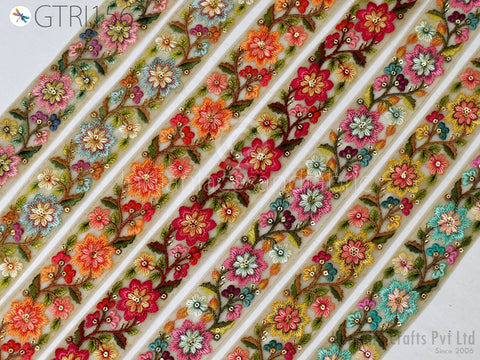 9 Yard Embroidered 4cm Embellishment Saree Ribbon Sewing Embroidery Fabric Trim Cushions DIY Crafting Sari Border Indian Wedding Dress Trim