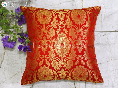 Red Brocade Silk Pillow Cover Handmade Lumbar Pillowcase Sham Decorative Cushion Home Decor House Warming Bridal Shower Wedding Gift