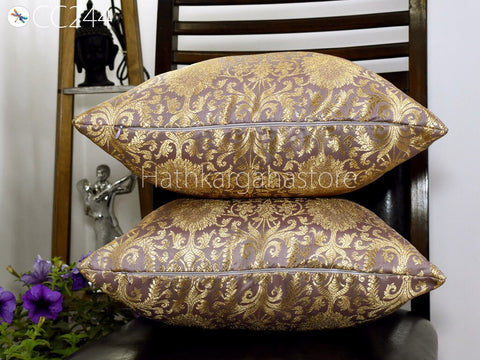 Brocade Silk Square Cushion Cover with Ruffle Frill Throw Pillow Brocade Silk Square Cushion Cover