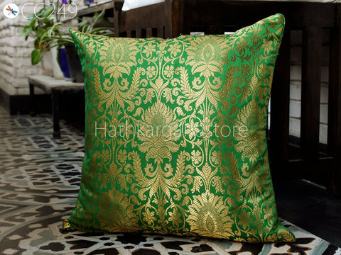 Green Brocade Silk Pillow Cover Handmade Lumbar Pillowcase Sham Decorative Cushion cover Home Decor House Warming Bridal Shower Wedding Gift