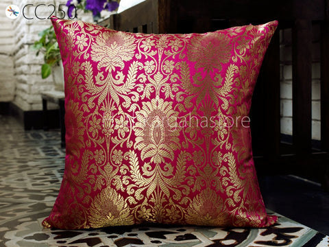 Magenta Brocade Silk Pillow Cushion cover Handmade Lumbar Pillowcase Sham Decorative Home Decor House Warming Bridal Shower Wedding Gift