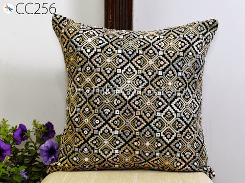 Black Embroidered Throw Pillow | Euro Sham Square Decorative Pillowcase | Custom Home Decor Cushion Cover House Warming, Wedding Gift for Her