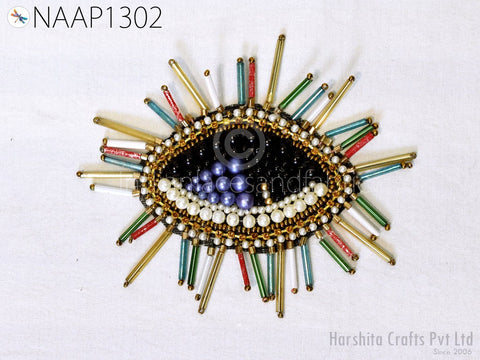 Applique For Dress Evil Eyes with eyelashes Design Applique Wedding Dress Patch Beaded