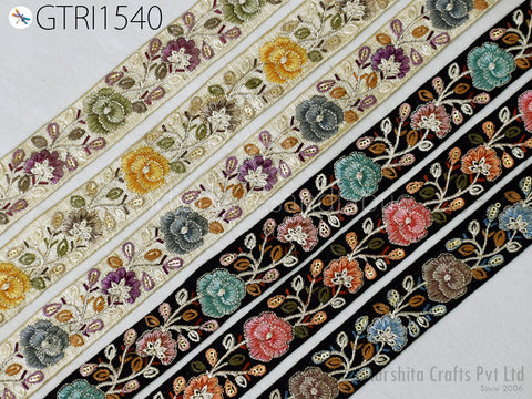 9 Yard Indian Embroidered 35mm Trim Embroidery Dress Embellishment Fabric Ribbon Trimming Cushions DIY Crafting Sari Border Wedding Saree