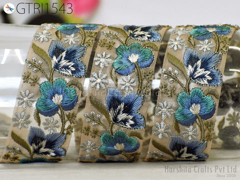 9 Yard Embroidery Fabric 4 Cm Trim Cushion Covers Embellishment Embroidered Saree Ribbon Sewing Crafting Border Indian Dress Gown Tape