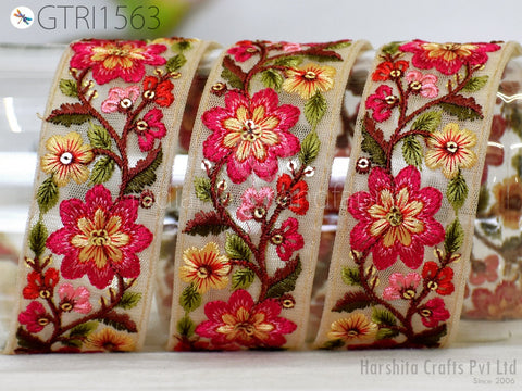 9 Yard Embroidered 4cm Embellishment Saree Ribbon Sewing Embroidery Fabric Trim Cushions DIY Crafting Sari Border Indian Wedding Dress Trim