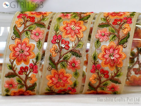 9 Yard Embroidered 4cm Embellishment Saree Ribbon Sewing Embroidery Fabric Trim Cushions DIY Crafting Sari Border Indian Wedding Dress Trim