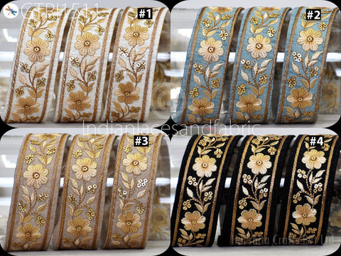 9 Yard Indian Sari Trim Embroidered Saree Ribbon Embellishments Embroidery Cushions Sewing Crafting Trimmings Curtains Headbands Border